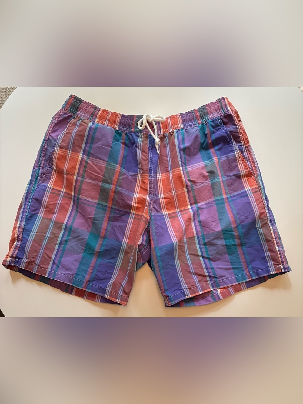 J. Crew Men's Purple Plaid Swim Trunks. Size Large.